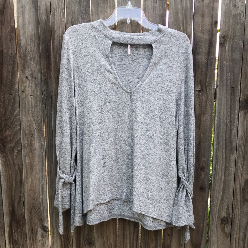 Poof Grey Long Sleeve High Neck Cut Out
